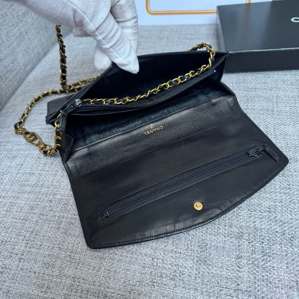 ❌SOLD❌Chanel CC Lambskin Wallet Clutch Black Gold Pristine WOC StyleAuthenticate - Picture 11 of 17
